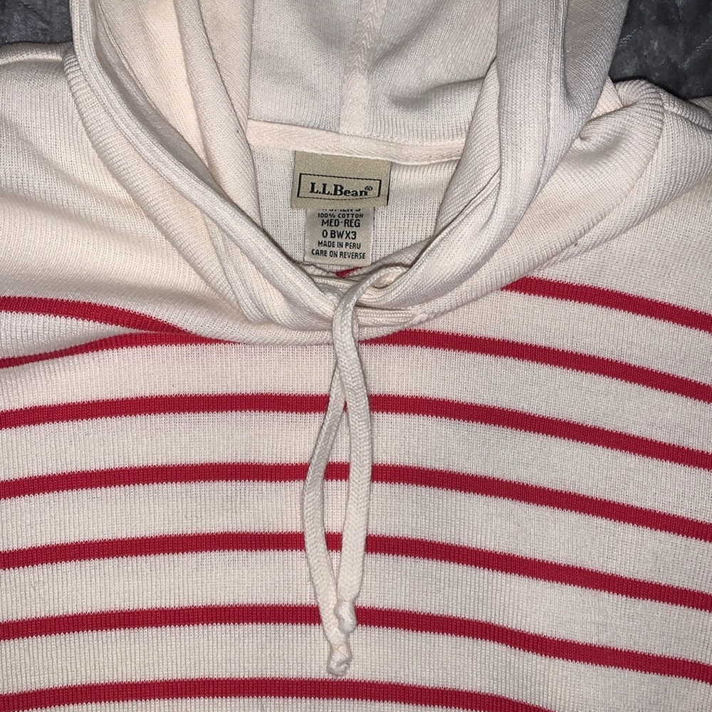 L.L Bean Knit Hoodie With Draw String. Red And Wh… - image 3
